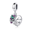 S925 sterling silver heart charm with Love engraving and colorful zircon stones - Sakura Pink Style (YKF240)