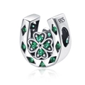 S925 sterling silver horseshoe charm with green crystal clover and polished finish - Golden Sunflower Style (YKF305)