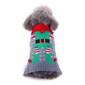 Grey Christmas dog sweater featuring an elf pattern and red ribbed turtleneck collar - Gray Christmas Elf (MYD75)