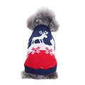Pet Christmas knit sweater with elk jacquard pattern in red white and navy blue - Blue Elk Color Block (MYD88)