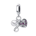 S925 silver charm with Family disc, infinity symbol and pink gemstone heart - Butterfly Hollow Style (YKF319)