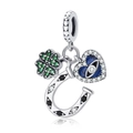 S925 silver charm with green clover, horseshoe, and blue evil eye heart pendant - Butterfly Inlay Style (YKF320)