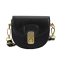 Classic black saddle bag for girls with vintage bronze clasp and adjustable shoulder strap - Black