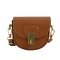 Minimalist brown saddle-shaped crossbody purse for girls with a vintage gold metal lock - Brown