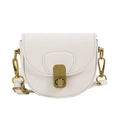 Ivory white mini saddle bag for girls featuring a vintage gold metal clasp and leather strap - White