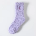 Calze invernali spesse in pile corallo lilla con ricamo a cuore viola scuro - Taglia unica / Viola chiaro con cuore viola