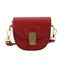 Red faux leather mini saddle bag for kids with gold metal buckle and shoulder strap - Red
