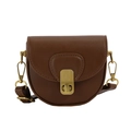 Brown vintage style leather saddle bag for children with golden vertical metal buckle - Brown