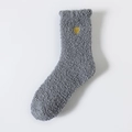 Calze in pile corallo grigio da donna con ricamo a cuore giallo per il calore invernale - Taglia unica / grigio scuro