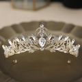 Exquisite gold bridal crown with sparkling rhinestones and a large pear-shaped gem - 1# Starry Rhinestone Style (Gold)