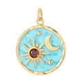 Pendentif bohème doré soleil et lune avec pierre rouge et émail effet marbre bleu - Style Marbre Bleu Clair Zircon Rouge (AC210349G22)