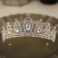 Elegant gold bridal tiara with sparkling pear-cut crystals and round rhinestones - 3# Classic Pear Symmetrical Style (Gold)
