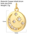 Pendentif bohème en cuivre doré avec lune, étoiles et zircon blanc incrusté - Style Lune Étoile Entièrement Sertie de Zircon (AC210368G4)