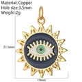 Pendentif soleil en cuivre doré avec œil émaillé bleu et dimensions précises - Style Soleil Mauvais Œil (AC210377G5)