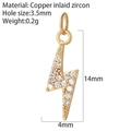 Pendentif éclair doré serti de zircons avec dimensions pour création de bijoux DIY - Style Éclair Entièrement Serti de Zircon (AC210413G9)