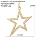 Pendentif étoile bohème doré en cuivre serti de zircons blancs, 29mm x 25mm - Style Étoile Ajourée Entièrement Sertie de Zircon (AC220047G2)
