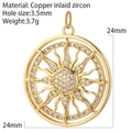 Pendentif soleil doré avec incrustation de zircone et dimensions de 24mm de large - Style Soleil Double Anneau Entièrement Serti de Zircon (AC220047G7)