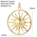 Pendentif soleil bohème en laiton poli pour la création de bijoux DIY 24mm - Style Anneau Soleil Ajouré (AC220047G8)