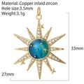 Pendentif soleil bohème en laiton doré avec ciel étoilé en émail bleu et zircons - Style Soleil Étoilé Dégradé Bleu (AC220099G2)