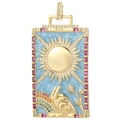 Pendentif tarot soleil doré avec émail bleu et pierres précieuses multicolores - Style Carte de Soleil Tarot (AC210291G5)