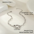 Detail of silver stainless steel necklace showing double ring oval pendant dimensions - Silver Necklace