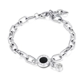 Silbernes Gliederkette-Armband mit römischen Ziffern, Emaille-Detail und Zirkon-Schloss - Silber