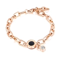 Roségoldenes Kettenarmband mit römischen Ziffern und funkelndem Zirkonia-Schlossanhänger - Roségold