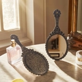Vintage bronze handheld mirror set with baroque relief on marble background - 9*19cm / Bronze