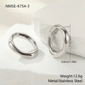 Detailed view of silver irregular oval earrings in stainless steel with 3.4cm dimensions - Steel Color Earrings