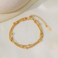 Bracelet à trois rangs de perles plaqué or 18 carats pour femme avec fermoir mousqueton - Style de Bracelet de Cheville à Perles à Trois Couches (QYB5017) / Doré