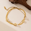 Bracelet de cheville double couche plaqué or 18K avec chiffres romains et perles - Chevillière / Or