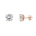 Classic round cubic zirconia stud earrings in rose gold finish with 925 silver posts - Round Rose Gold White Zirconia 3mm Single