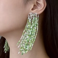 2603131a Gradient Blue Beaded Tassel Earrings