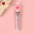 Cartoon ten-color ballpoint pen with pink glitter rabbit head and cute smiley face charm - Pink Rabbit 10-Color Pen