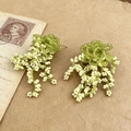 2603133b Beige And Green Beaded Flower Tassel Earrings