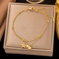 Double-layered gold starfish and shell necklace with pearl on jewelry box display - 【sle133】double-layer Starfish Bracelet Gold