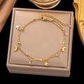 Zweilagige goldene Fußkette aus Titanstahl mit Stern-Mond-Anhänger und Zirkonia - Doppelreihiger Einzelner Diamant Stern Mond-Stil (B95)
