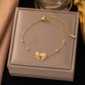 Elegantes Set aus 18k vergoldeter Halskette und Ohrringen mit Schleife und Zirkonsteinen - Schleife Armband (Gold)