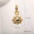 Detailed view of gold-plated sun pendant with white zircon inlays and dimensions - Large Sun Engraved with Small Sun (A873)