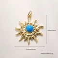 Detailed size specifications of sun-shaped gold pendant with blue stone inlay - Blue Enamel Sun (A877)