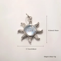 Macro view of silver sun charm showing 19.5mm height and 17.7mm width details - Platinum Gemstone Sun (A881)
