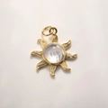 Golden sun pendant with central crystal for DIY necklace and earring jewelry making - Gold Gemstone Sun (A882)