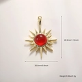 Detailed view of gold sun pendant with red gemstone and technical size dimensions - Red Gemstone Inlaid Sun (A891)
