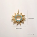 Detail of sun-shaped gold plated pendant with blue turquoise beads and size dimensions - Blue Zirconia Inlaid Sun (A886)
