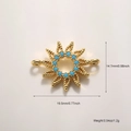Detailed view of gold sun pendant charm with blue stone inlay and size dimensions - Blue Zirconia Inlaid Double Loop Sun (A887)