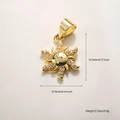 Detailed view of gold-plated sun pendant with dimensions 14.5mm x 10.5mm and zircons - Small Shiny Zirconia Sun (A888)