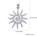 Detail of sun pendant with dimensions 36.3x27.7mm featuring silver zircons - Platinum Zirconia Large Sun (A254)