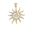 Macro detail of sun pendant with 18K gold plating and pavé white zircon stone setting - Gold Zirconia Large Sun (A255)