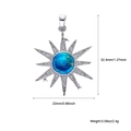 Detailed size specifications of a gold sunburst pendant with blue enamel and white zircons - Platinum Starry Sky Sun (A257)