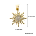 Detailed dimensions of a gold sun pendant with cubic zirconia and wavy ray patterns - Gold Zirconia Sun (A263)